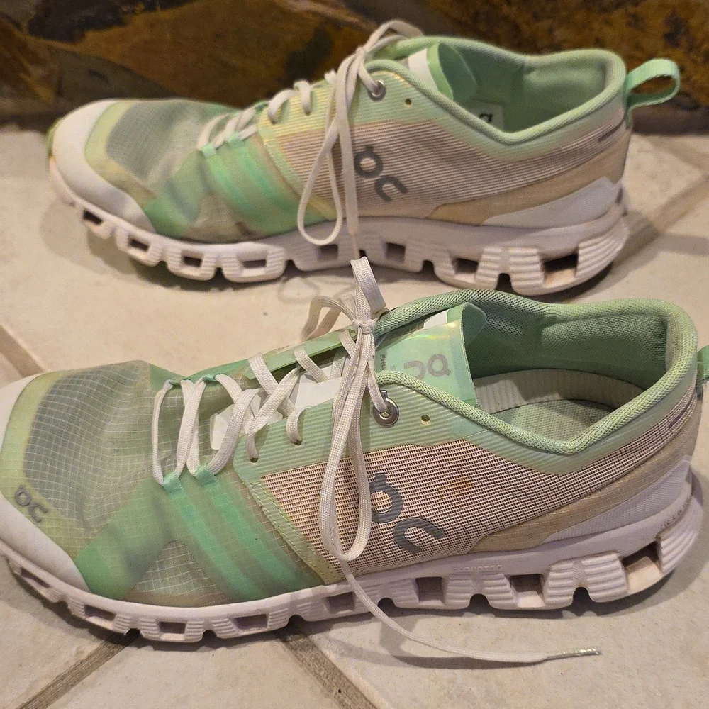 On Running Mint and White Athletic Shoes